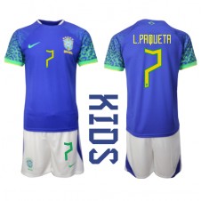 Brasilien Lucas Paqueta #7 Bortaställ Barn VM 2022 Korta ärmar (+ Korta byxor)